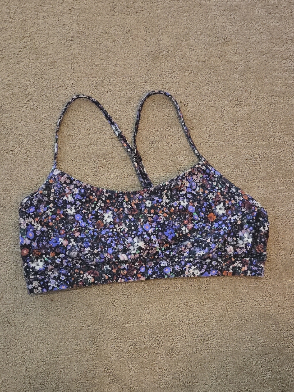 lululemon athletica Black Floral Sports Bra with Purple & Orange Accents